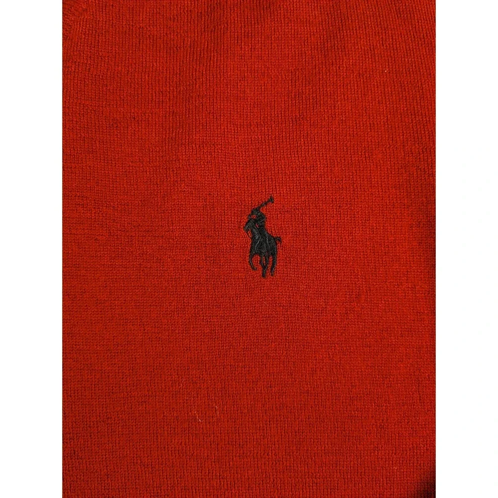 Polo Ralph Lauren‎ Mens Red V Neck Long Sleeve Merino Wool Sweater XL READ